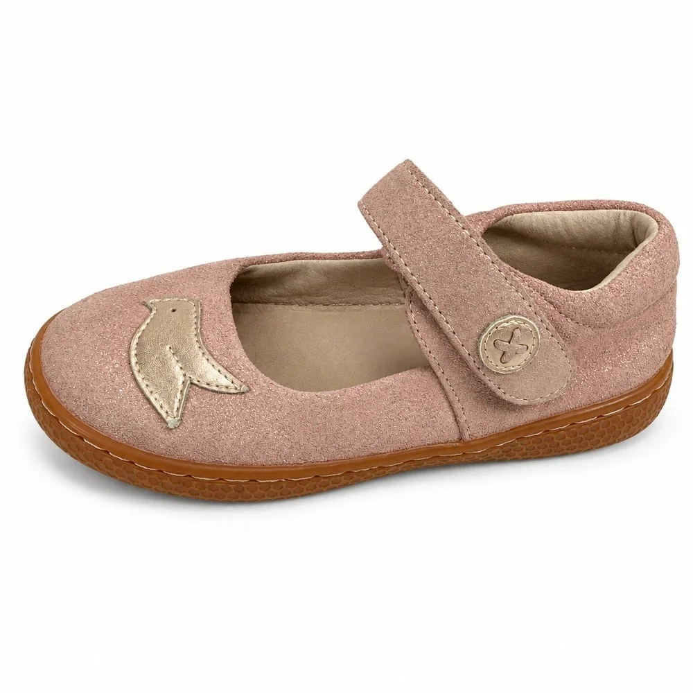 Livie & Luca 13 PIO Mary Jane Pink Suede Bird Applique Shimmer Flats Shoes